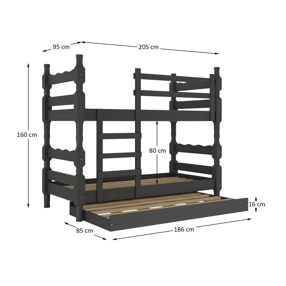 Treliche Madeira Maciça Vira 2 Camas p/ Colchão 78/88 X 188cm Porto Multimóveis Cr35106 Preto Preto - 2