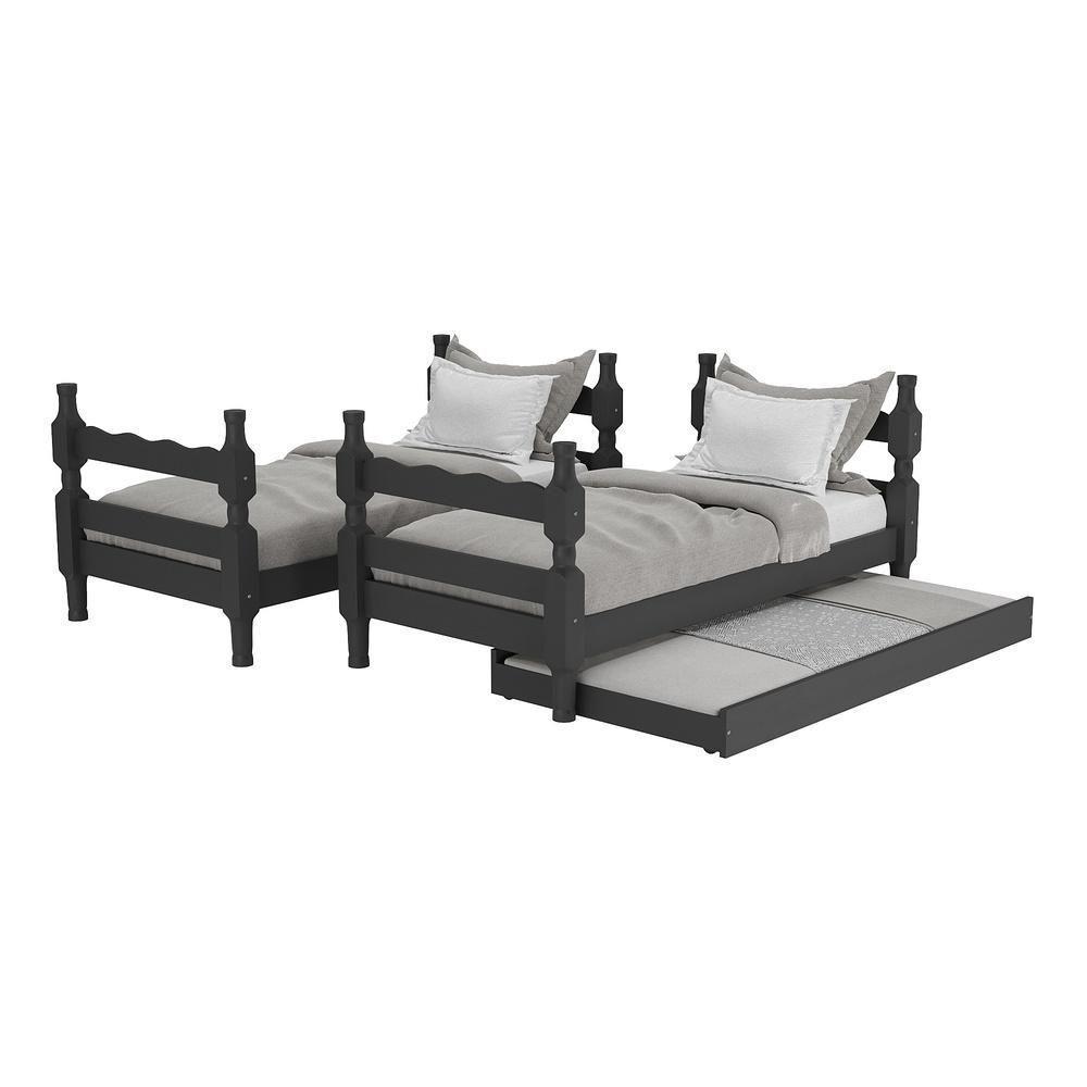 Treliche Madeira Maciça Vira 2 Camas p/ Colchão 78/88 X 188cm Porto Multimóveis Cr35106 Preto Preto - 3