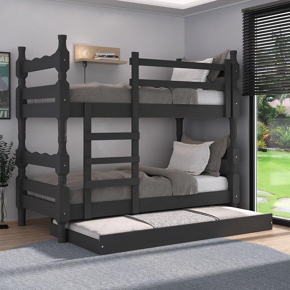 Treliche Madeira Maciça Vira 2 Camas p/ Colchão 78/88 X 188cm Porto Multimóveis Cr35106 Preto Preto - 4