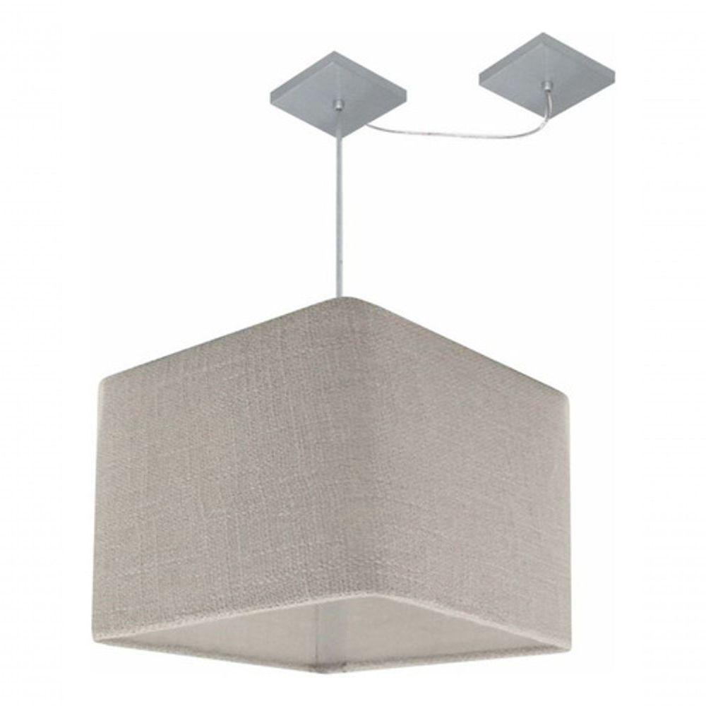 Lustre Pendente Quadrado Com Desvio De Centro Vivare Md-4268 Cúpula Em Tecido 35x35cm - Bivolt Rustico-cinza 127/220v - 3