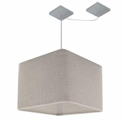 Lustre Pendente Quadrado Com Desvio De Centro Vivare Md-4268 Cúpula Em Tecido 35x35cm - Bivolt Rustico-cinza 127/220v