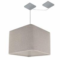Lustre Pendente Quadrado Com Desvio De Centro Vivare Md-4268 Cúpula Em Tecido 35x35cm - Bivolt Rustico-cinza 127/220v - 1