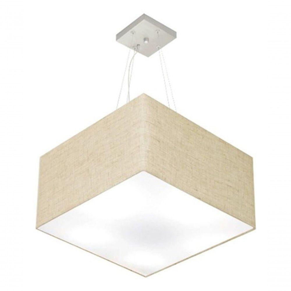 Lustre Pendente Quadrado Vivare Md-4199 Cúpula Em Tecido 30/60x60cm - Bivolt Rustico-bege 127/220v - 3