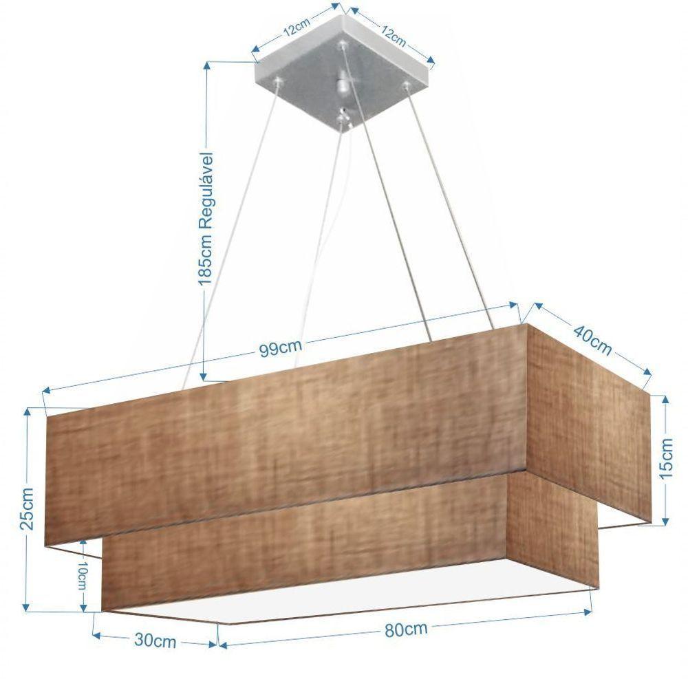 Lustre Pendente Duplo Retangular Vivare Md-4322 Cúpula Em Tecido 99x40cm X 80x30cm - Bivolt Palha 127/220v - 2