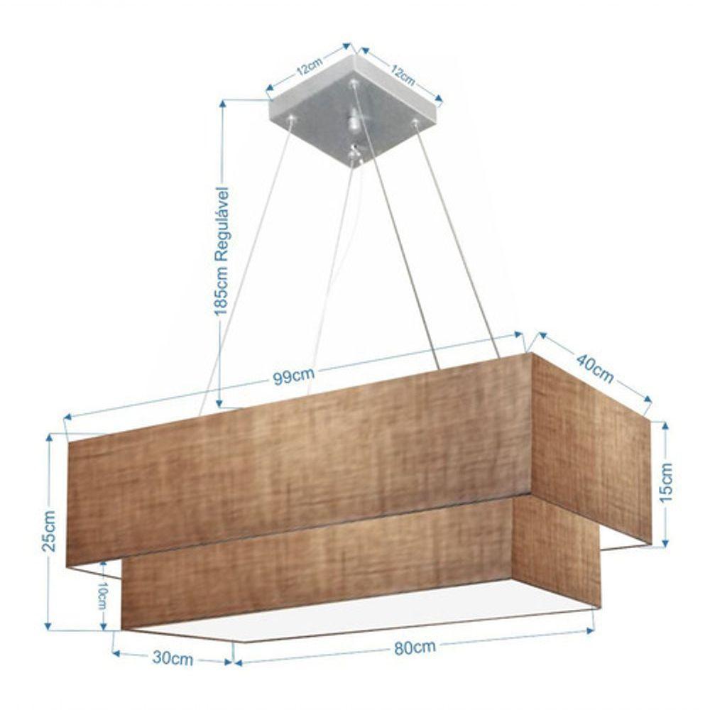 Lustre Pendente Duplo Retangular Vivare Md-4322 Cúpula Em Tecido 99x40cm X 80x30cm - Bivolt Palha 127/220v - 4