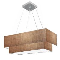 Lustre Pendente Duplo Retangular Vivare Md-4322 Cúpula Em Tecido 99x40cm X 80x30cm - Bivolt Palha 127/220v - 1