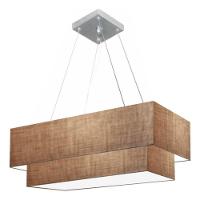 Lustre Pendente Duplo Retangular Vivare Md-4322 Cúpula Em Tecido 99x40cm X 80x30cm - Bivolt Palha 127/220v - 3