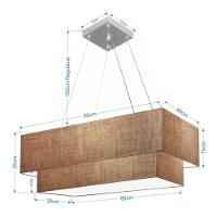 Lustre Pendente Duplo Retangular Vivare Md-4322 Cúpula Em Tecido 99x40cm X 80x30cm - Bivolt Palha 127/220v - 4