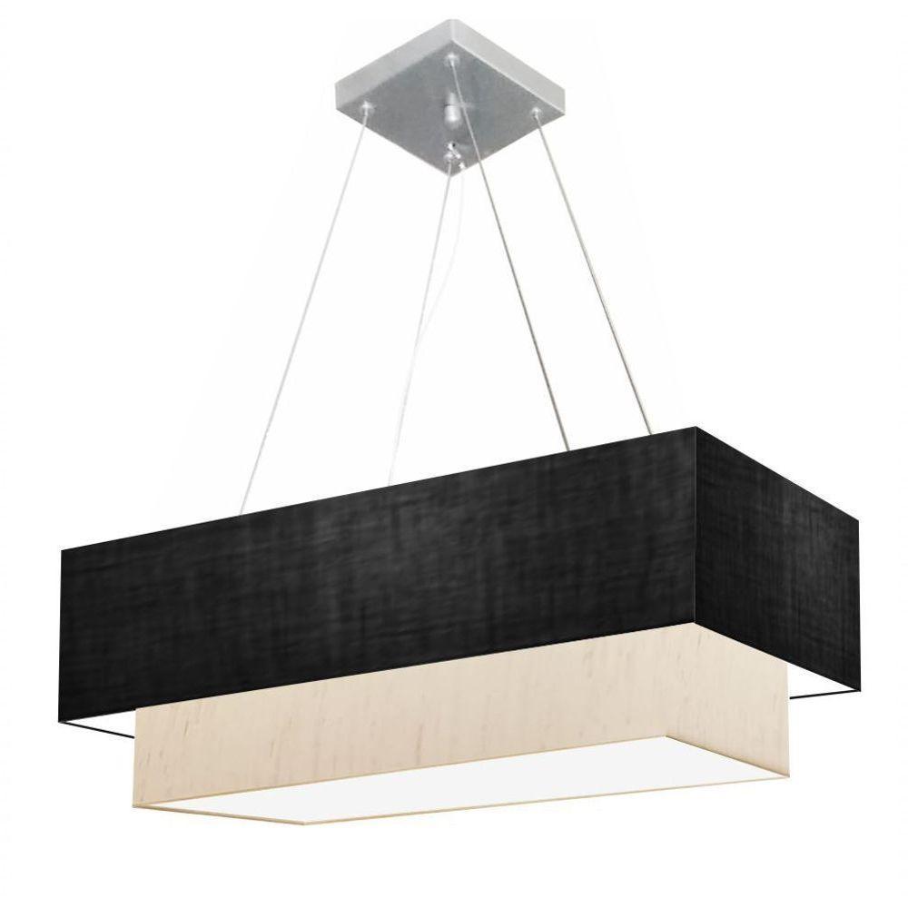 Lustre Pendente Duplo Retangular Vivare Md-4322 Cúpula Em Tecido 99x40cm X 80x30cm - Bivolt Preto-linho-bege 127/220v - 1