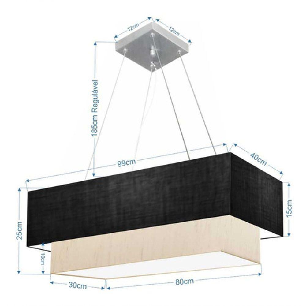 Lustre Pendente Duplo Retangular Vivare Md-4322 Cúpula Em Tecido 99x40cm X 80x30cm - Bivolt Preto-linho-bege 127/220v - 4