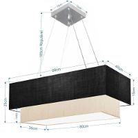 Lustre Pendente Duplo Retangular Vivare Md-4322 Cúpula Em Tecido 99x40cm X 80x30cm - Bivolt Preto-linho-bege 127/220v - 2