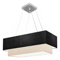 Lustre Pendente Duplo Retangular Vivare Md-4322 Cúpula Em Tecido 99x40cm X 80x30cm - Bivolt Preto-linho-bege 127/220v - 3
