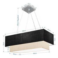 Lustre Pendente Duplo Retangular Vivare Md-4322 Cúpula Em Tecido 99x40cm X 80x30cm - Bivolt Preto-linho-bege 127/220v - 4