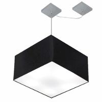 Lustre Pendente Quadrado Com Desvio Md-4270 Cúpula Em Tecido 30/35x35cm Preto - Bivolt - 1