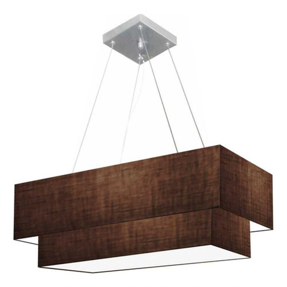 Lustre Pendente Duplo Retangular Vivare Md-4322 Cúpula Em Tecido 99x40cm X 80x30cm - Bivolt Café 127/220v - 3