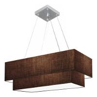 Lustre Pendente Duplo Retangular Vivare Md-4322 Cúpula Em Tecido 99x40cm X 80x30cm - Bivolt Café 127/220v - 3