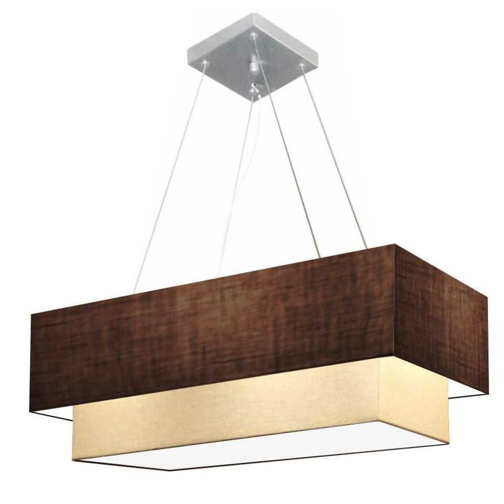 Lustre Pendente Duplo Retangular Vivare Md-4322 Cúpula Em Tecido 99x40cm X 80x30cm - Bivolt Café-algodão-crú 127/220v - 1