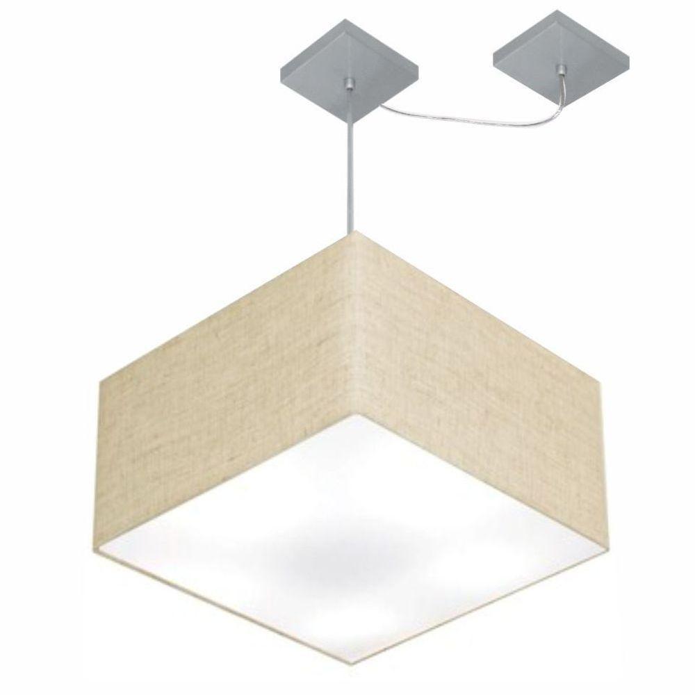 Lustre Pendente Quadrado Com Desvio De Centro Vivare Md-4270 Cúpula Em Tecido 35x35cm - Bivolt Rustico-bege 127/220v - 1
