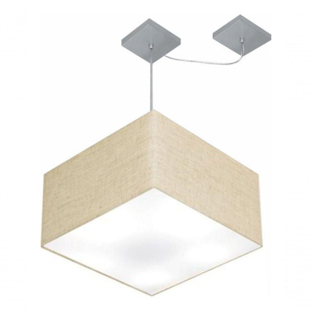 Lustre Pendente Quadrado Com Desvio De Centro Vivare Md-4270 Cúpula Em Tecido 35x35cm - Bivolt Rustico-bege 127/220v - 3