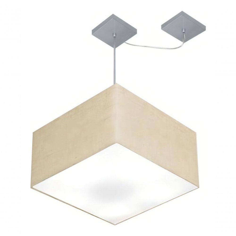 Lustre Pendente Quadrado Com Desvio De Centro Vivare Md-4271 Cúpula Em Tecido 40x40cm - Bivolt Rustico-bege 127/220v - 3