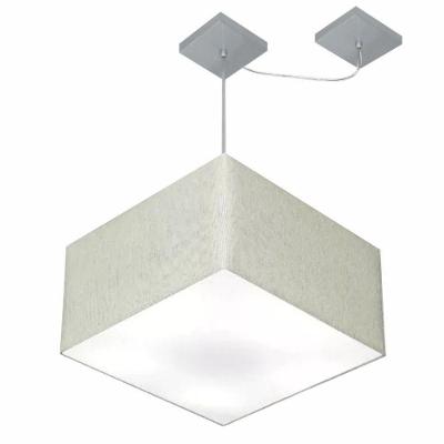 Lustre Pendente Quadrado Com Desvio De Centro Vivare Md-4270 Cúpula Em Tecido 35x35cm - Bivolt Rustico-cinza 127/220v