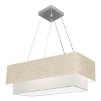 Lustre Pendente Duplo Retangular Vivare Md-4321 Cúpula Em Tecido 80x40cm X 70x30cm - Bivolt Rustico-bege-branco 127/220v - 3