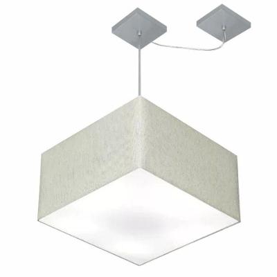 Lustre Pendente Quadrado Com Desvio De Centro Vivare Md-4271 Cúpula Em Tecido 40x40cm - Bivolt Rustico-cinza 127/220v