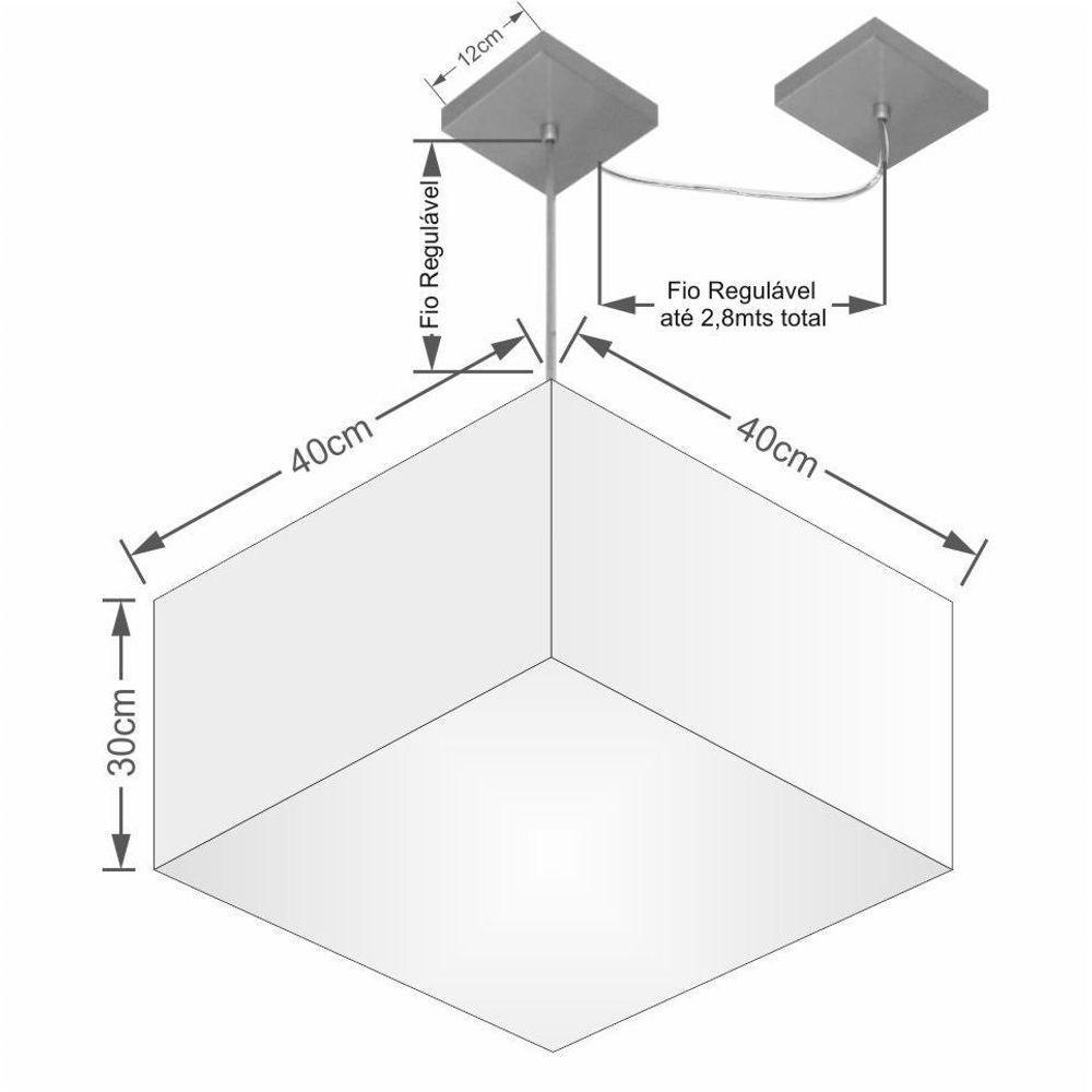 Lustre Pendente Quadrado Com Desvio De Centro Vivare Md-4271 Cúpula Em Tecido 40x40cm - Bivolt Linho Bege 127/220v - 2