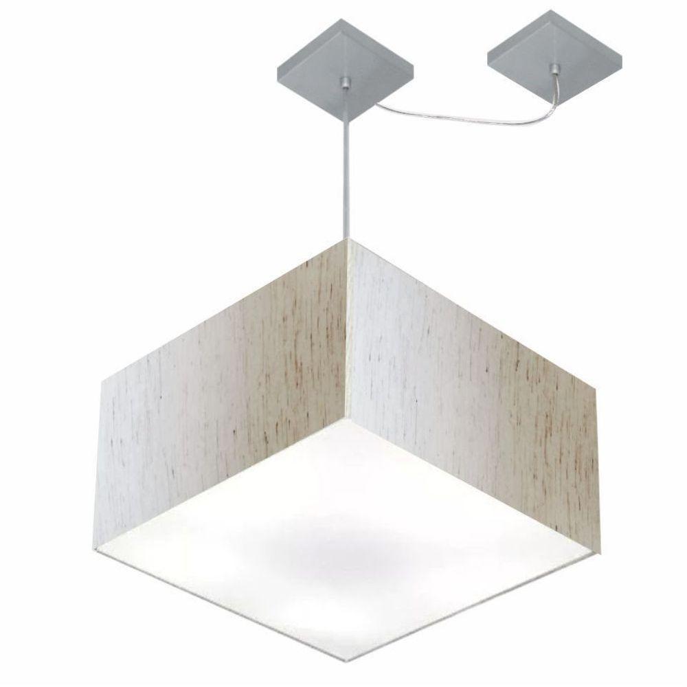 Lustre Pendente Quadrado Com Desvio De Centro Vivare Md-4271 Cúpula Em Tecido 40x40cm - Bivolt Linho Bege 127/220v - 3