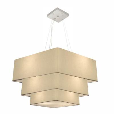 Lustre Pendente Triplo Quadrado Md-4382 Cúpula Em Tecido Bege