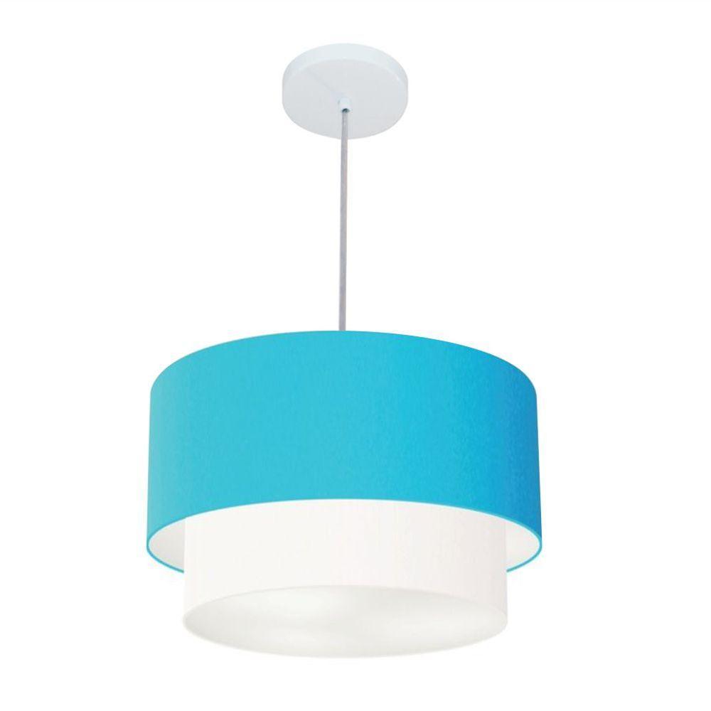 Lustres Pendentes Duplo Cilíndrico Vivare Md-4350 Cúpula Em Tecido 45x40cm - Bivolt Azul-turquesa-branco 127/220v - 1