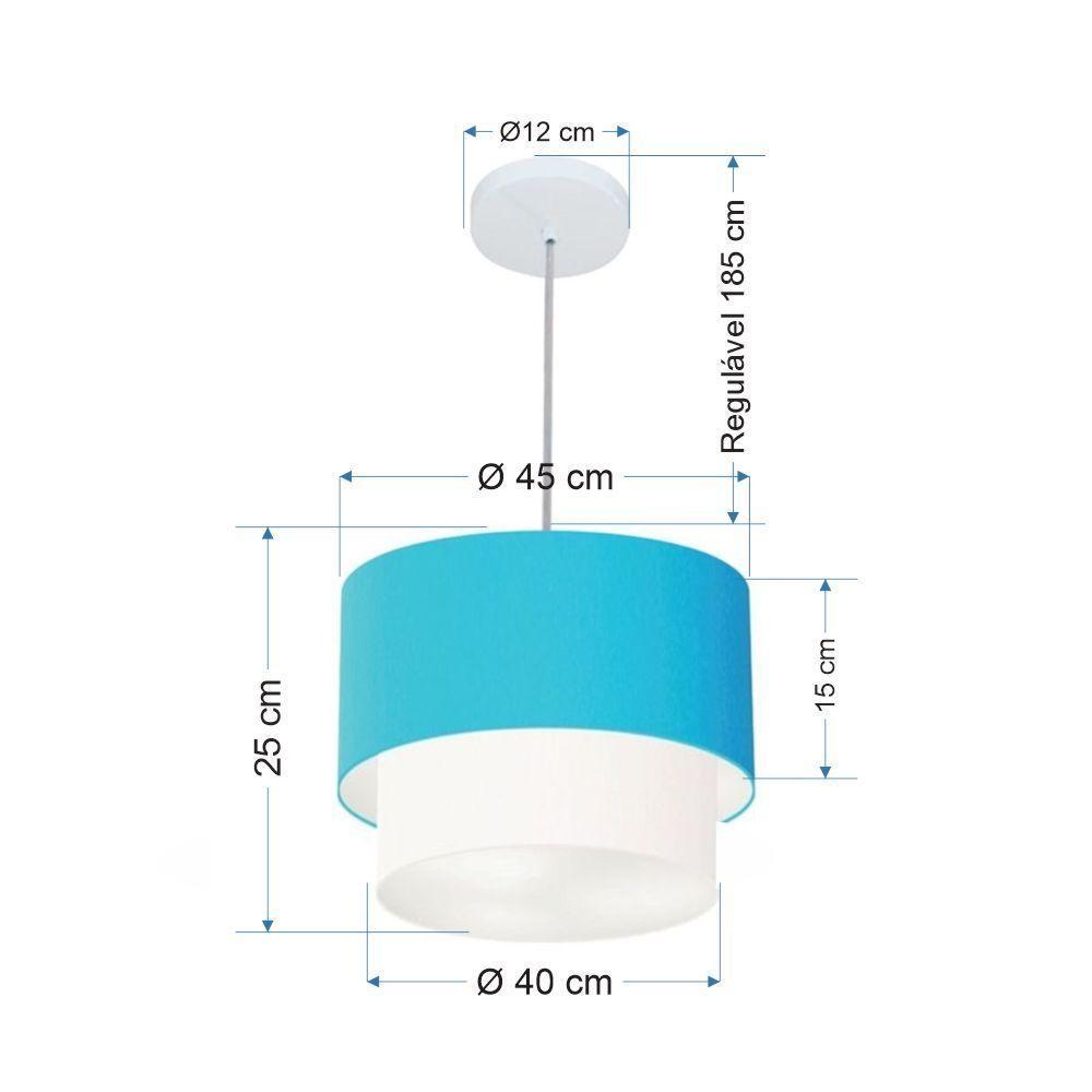 Lustres Pendentes Duplo Cilíndrico Vivare Md-4350 Cúpula Em Tecido 45x40cm - Bivolt Azul-turquesa-branco 127/220v - 2