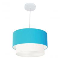 Lustres Pendentes Duplo Cilíndrico Vivare Md-4350 Cúpula Em Tecido 45x40cm - Bivolt Azul-turquesa-branco 127/220v