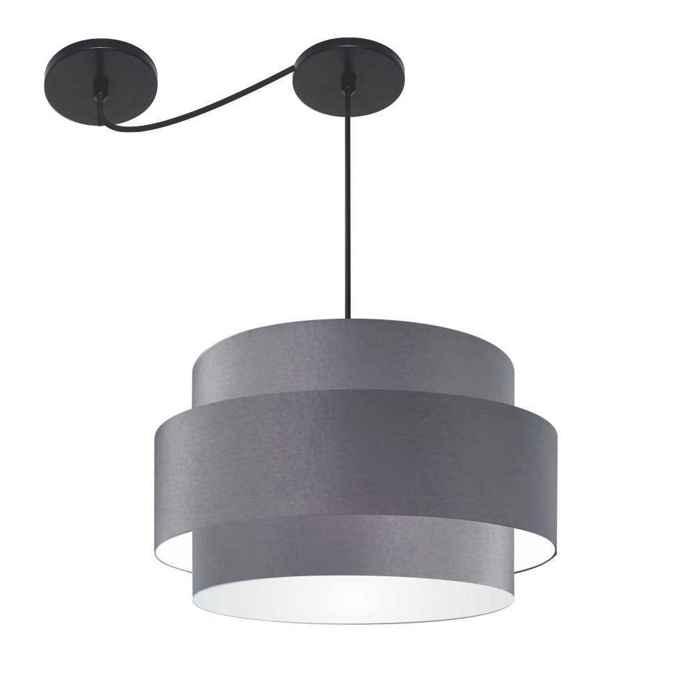 Lustre Sala De Jantar Com Desvio Vivare Md-4401 Cúpula Em Tecido 60cm Cinza-escuro 127/220v - 1