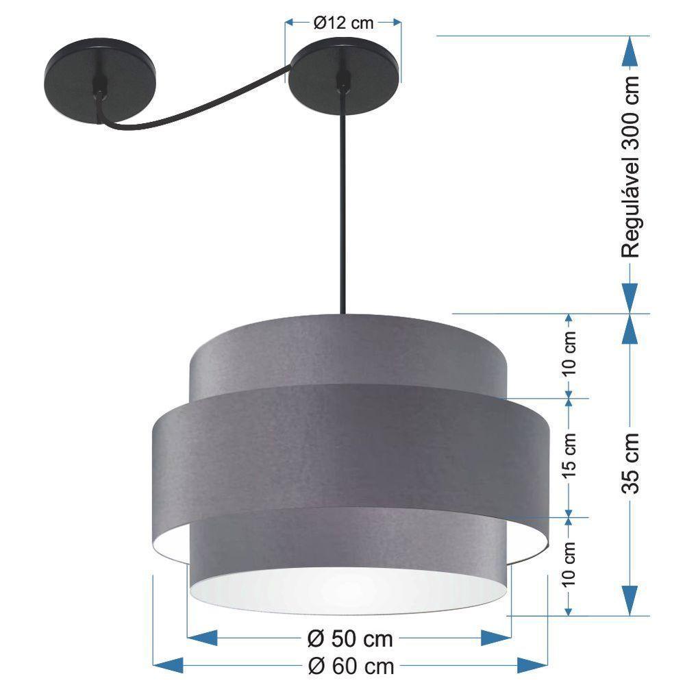 Lustre Sala De Jantar Com Desvio Vivare Md-4401 Cúpula Em Tecido 60cm Cinza-escuro 127/220v - 2