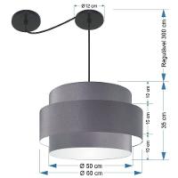 Lustre Sala De Jantar Com Desvio Vivare Md-4401 Cúpula Em Tecido 60cm Cinza-escuro 127/220v - 2