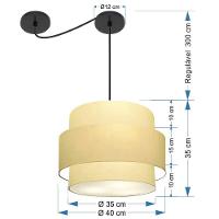 Lustre Sala De Jantar Com Desvio Vivare Md-4397 Cúpula Em Tecido 40cm Algodão-crú 127/220v - 2