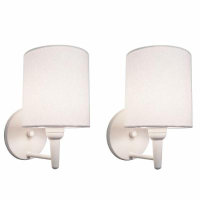 Kit-2 Arandela Cilíndrica Md-2009 Base Branco Cúpula Em Tecido 14x15cm Branco - Bivolt