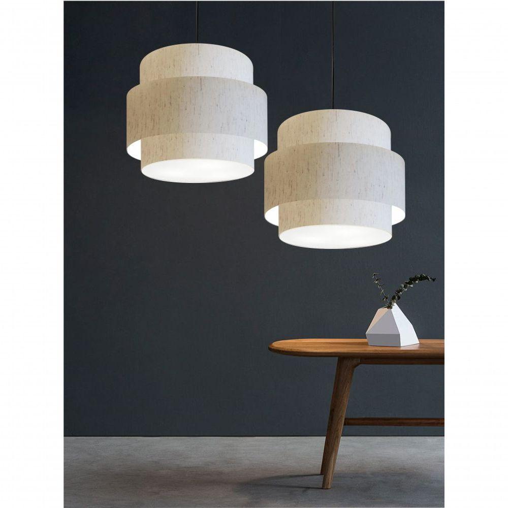 Lustre Sala De Jantar Com Desvio Vivare Md-4397 Cúpula Em Tecido 40cm Linho Bege 127/220v - 4