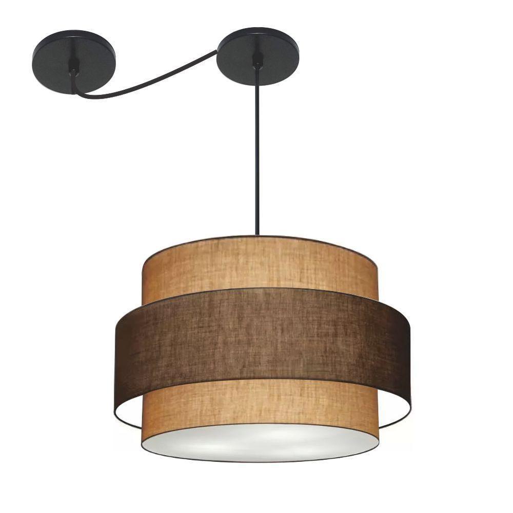 Lustre Sala De Jantar Com Desvio Vivare Md-4400 Cúpula Em Tecido 55cm Palha-café-palha 127/220v - 1