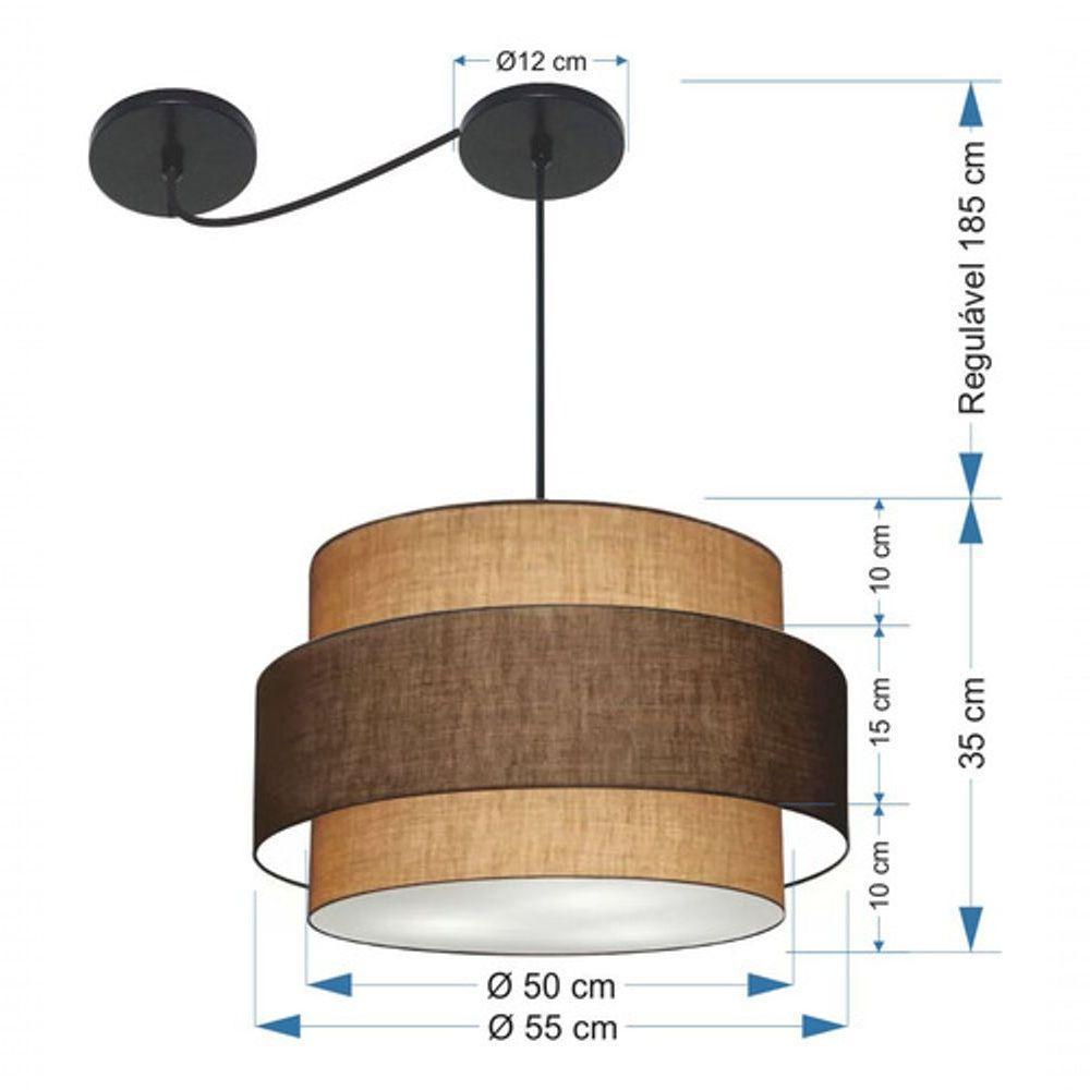 Lustre Sala De Jantar Com Desvio Vivare Md-4400 Cúpula Em Tecido 55cm Palha-café-palha 127/220v - 8