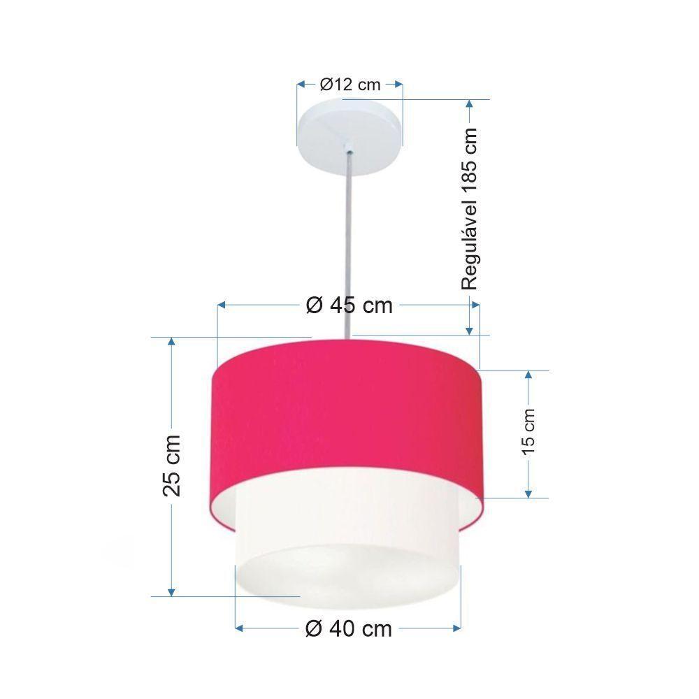 Lustres Pendentes Duplo Cilíndrico Vivare Md-4350 Cúpula Em Tecido 45x40cm - Bivolt Rosa-pink-branco 127/220v - 2