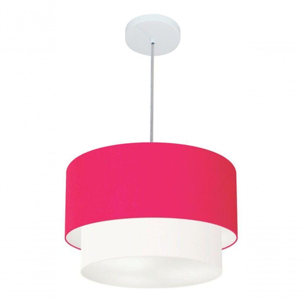 Lustres Pendentes Duplo Cilíndrico Vivare Md-4350 Cúpula Em Tecido 45x40cm - Bivolt Rosa-pink-branco 127/220v - 4