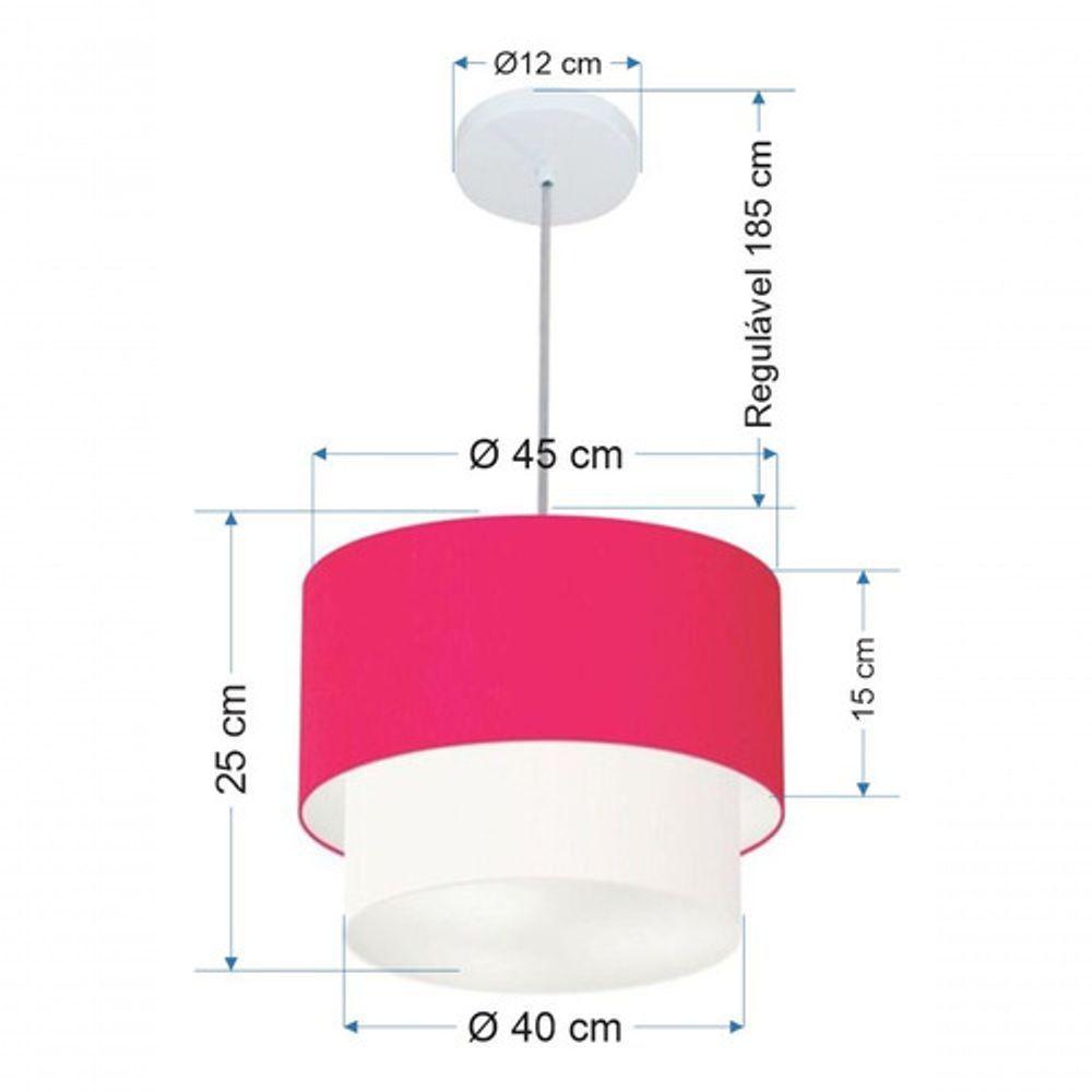 Lustres Pendentes Duplo Cilíndrico Vivare Md-4350 Cúpula Em Tecido 45x40cm - Bivolt Rosa-pink-branco 127/220v - 5