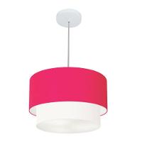 Lustres Pendentes Duplo Cilíndrico Vivare Md-4350 Cúpula Em Tecido 45x40cm - Bivolt Rosa-pink-branco 127/220v - 1