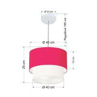Lustres Pendentes Duplo Cilíndrico Vivare Md-4350 Cúpula Em Tecido 45x40cm - Bivolt Rosa-pink-branco 127/220v - 2