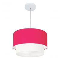 Lustres Pendentes Duplo Cilíndrico Vivare Md-4350 Cúpula Em Tecido 45x40cm - Bivolt Rosa-pink-branco 127/220v