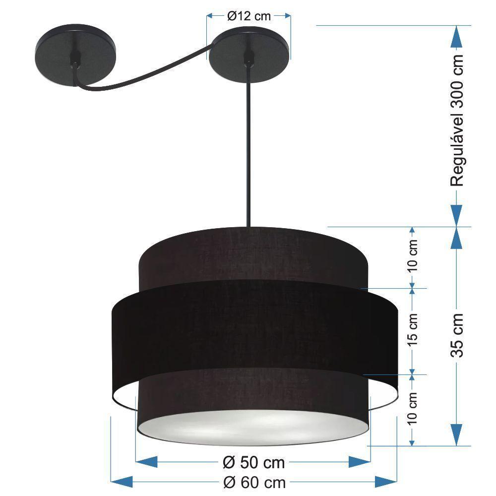 Lustre Sala De Jantar Com Desvio Vivare Md-4401 Cúpula Em Tecido 60cm Preto 127/220v - 2