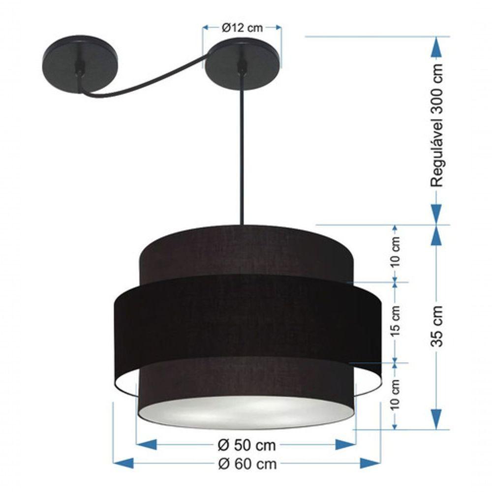Lustre Sala De Jantar Com Desvio Vivare Md-4401 Cúpula Em Tecido 60cm Preto 127/220v - 6