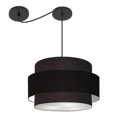 Lustre Sala De Jantar Com Desvio Vivare Md-4401 Cúpula Em Tecido 60cm Preto 127/220v